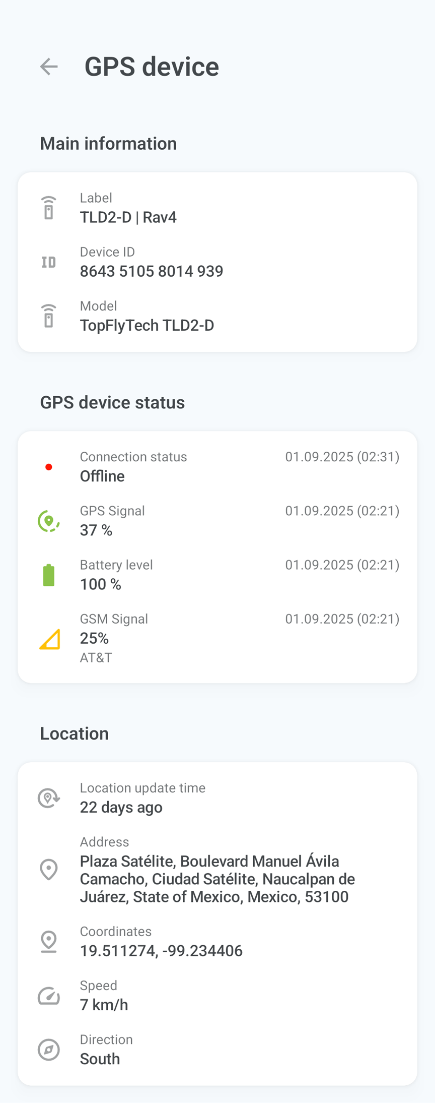 GPS device information